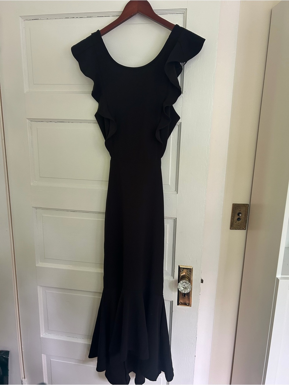 Petal & Pup Black Ruffle Mermaid Maxi Dress with Fluted Hem